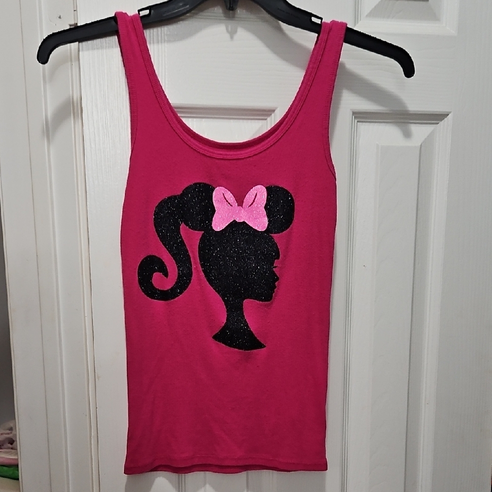 Pink Tank Top with Black Silhouette and Bow